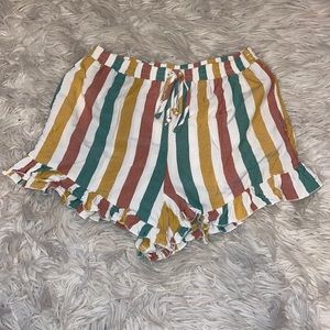 flowy ruffle striped shorts